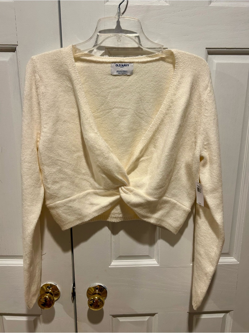 Old Navy Cream Twist-Front Cropped Sweater Hoodie